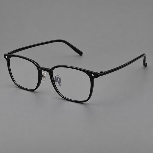 Classic soft square plastic eyeglasses with a gently curved browline and corner studs — Glossy Black — Main view [CINILY-JD2026-2216-C6]