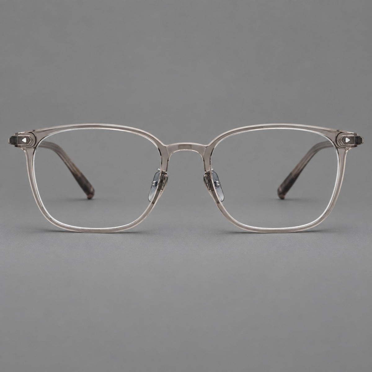 Classic soft square plastic eyeglasses with a gently curved browline and corner studs — Grey Brown — Front view [CINILY-JD2026-2216-C7]