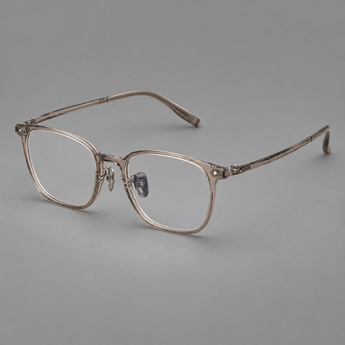 Classic soft square plastic eyeglasses with a gently curved browline and corner studs — Grey Brown — Main view [CINILY-JD2026-2216-C7]