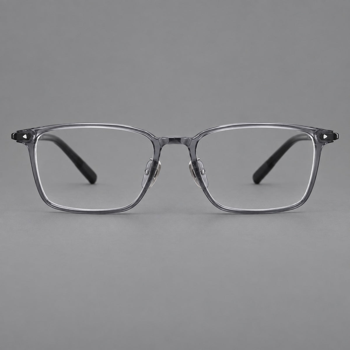 Clean rectangular plastic eyeglasses with flat lower rims and pointed corner details — Ink Grey — Front view [CINILY-JD2026-2217-C1]