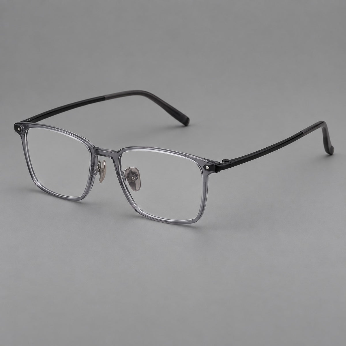Clean rectangular plastic eyeglasses with flat lower rims and pointed corner details — Ink Grey — Main view [CINILY-JD2026-2217-C1]