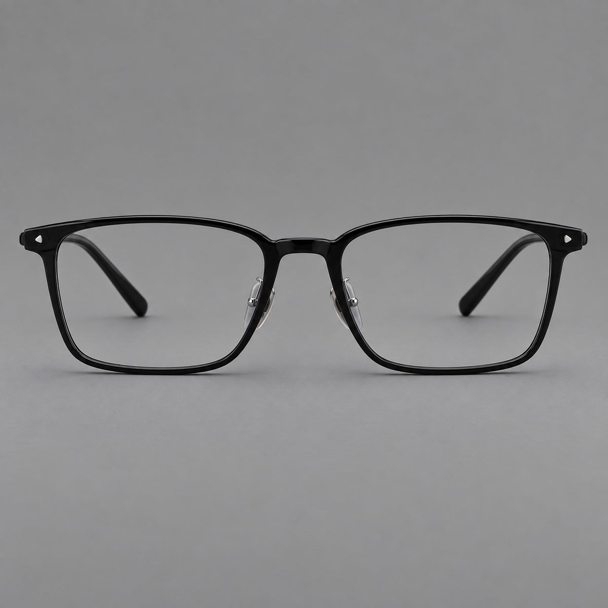 Clean rectangular plastic eyeglasses with flat lower rims and pointed corner details — Glossy Black — Front view [CINILY-JD2026-2217-C6]
