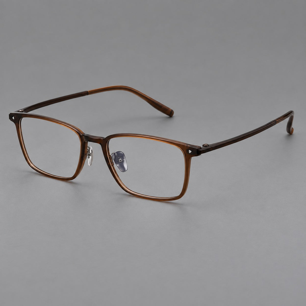 Clean rectangular plastic eyeglasses with flat lower rims and pointed corner details — Tea Brown — Main view [CINILY-JD2026-2217-C7]