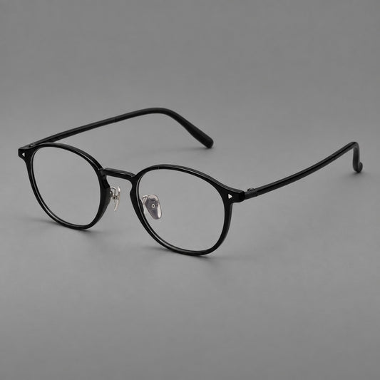 Vintage round plastic eyeglasses with a curved bridge and subtle triangular accents — Glossy Black — Main view [CINILY-JD2026-2218-C6]