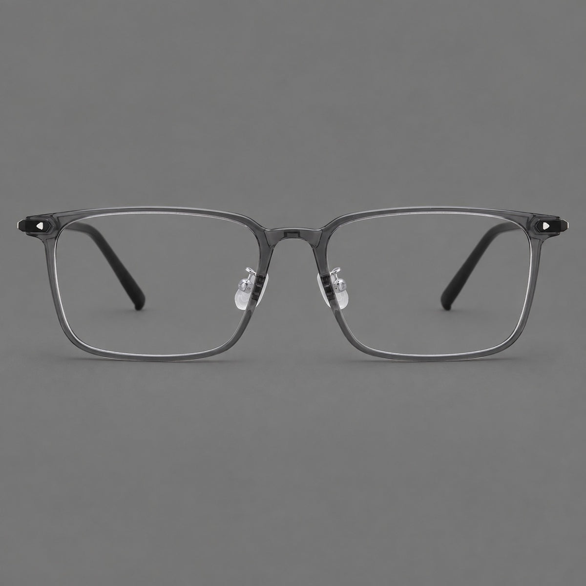 Wide rectangular plastic eyeglasses with an angular browline and slender rims — Medium Grey — Front view [CINILY-JD2026-2220-C1]