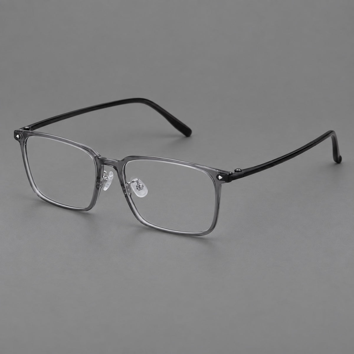 Wide rectangular plastic eyeglasses with an angular browline and slender rims — Medium Grey — Main view [CINILY-JD2026-2220-C1]