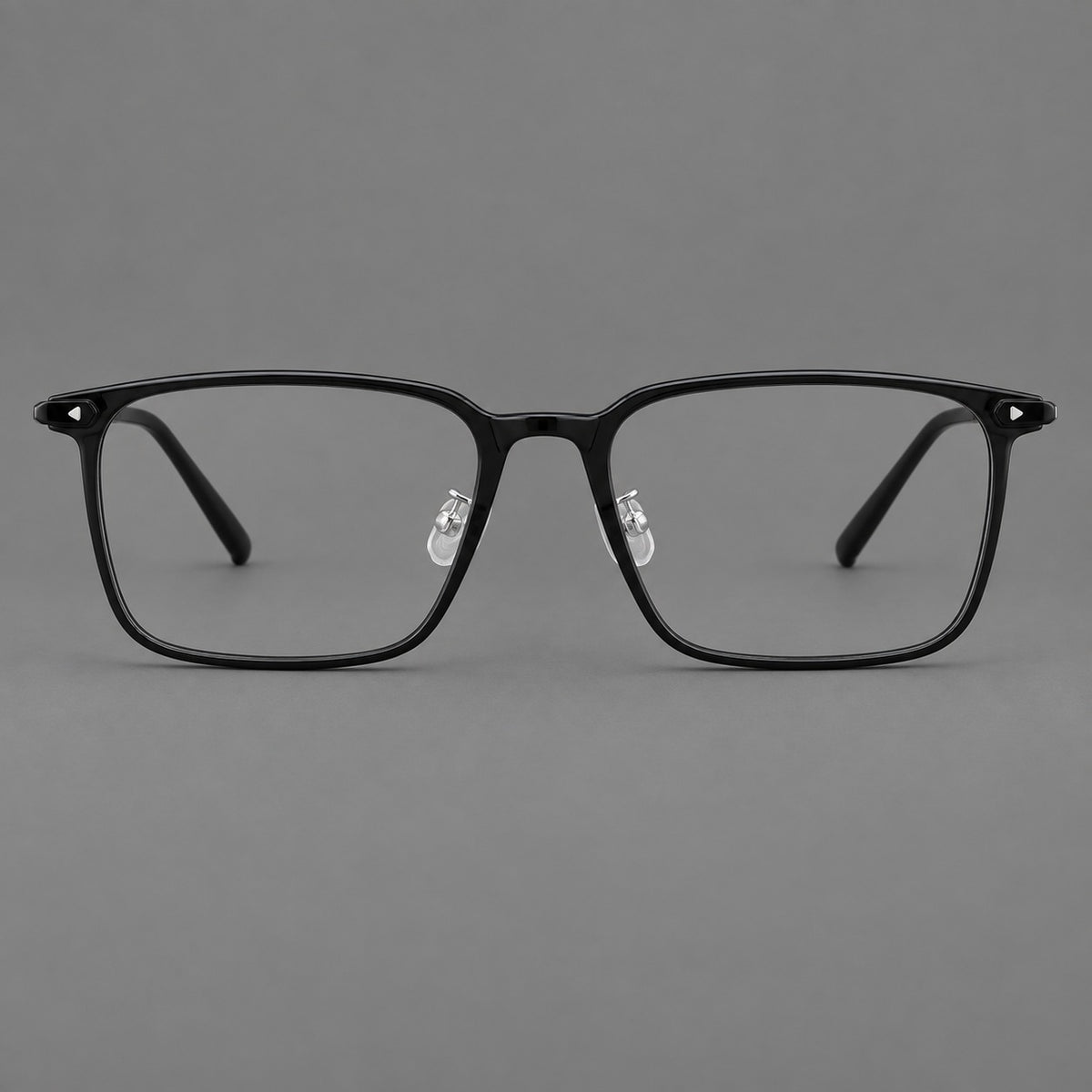 Wide rectangular plastic eyeglasses with an angular browline and slender rims — Glossy Black — Front view [CINILY-JD2026-2220-C6]