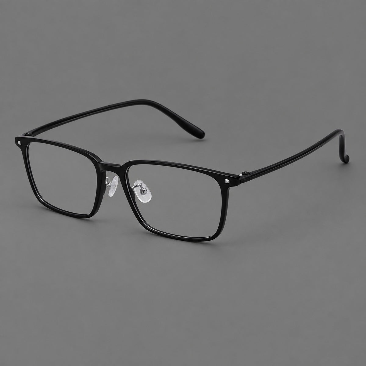 Wide rectangular plastic eyeglasses with an angular browline and slender rims — Glossy Black — Main view [CINILY-JD2026-2220-C6]