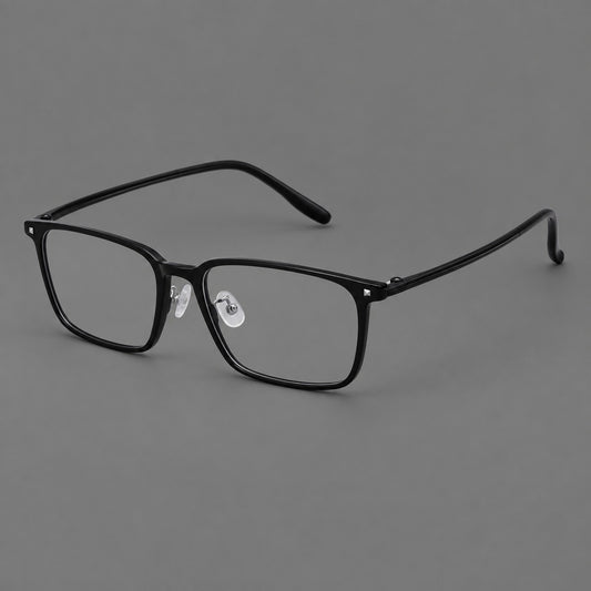Wide rectangular plastic eyeglasses with an angular browline and slender rims — Glossy Black — Main view [CINILY-JD2026-2220-C6]