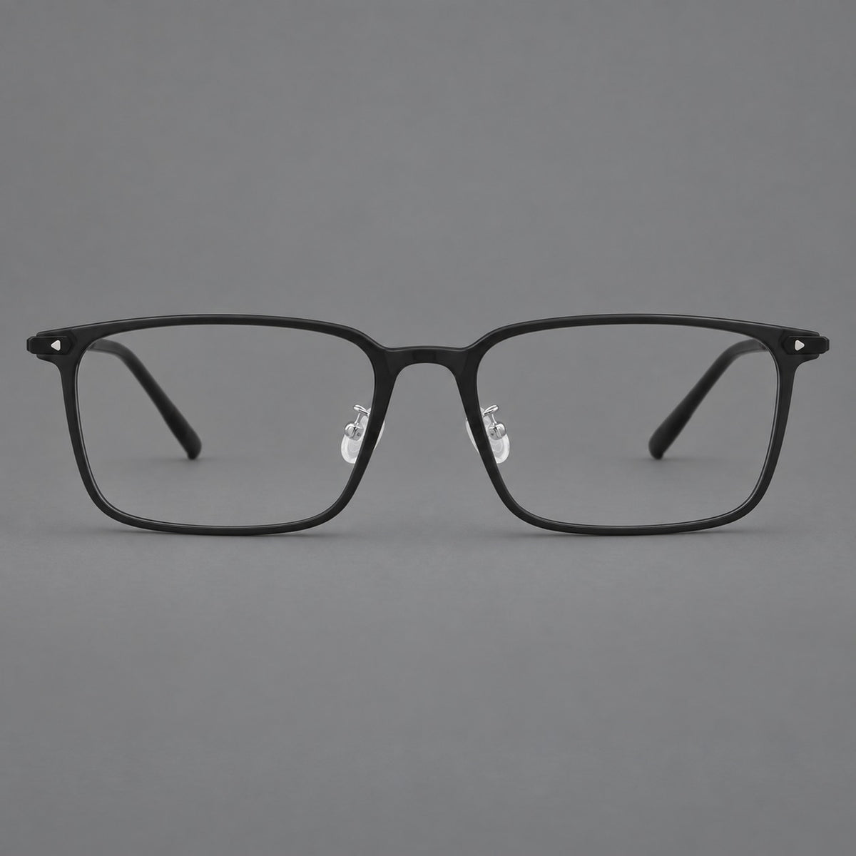 Wide rectangular plastic eyeglasses with an angular browline and slender rims — Matte Black — Front view [CINILY-JD2026-2220-C6A]