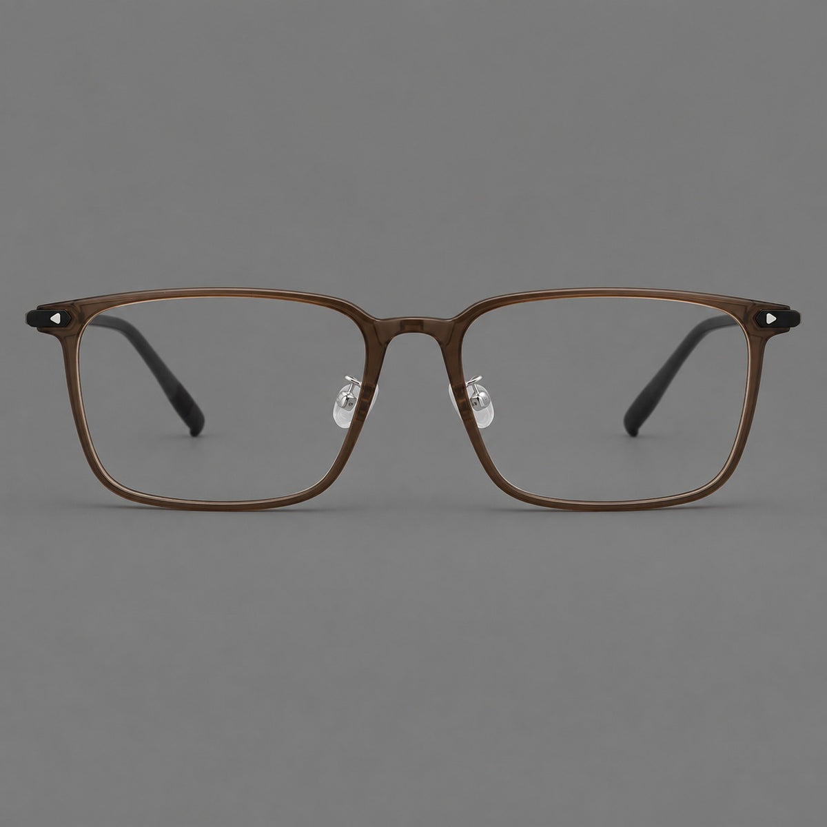 Wide rectangular plastic eyeglasses with an angular browline and slender rims — Tea Brown — Front view [CINILY-JD2026-2220-C7]