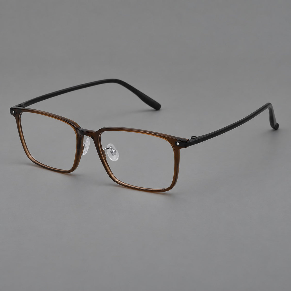 Wide rectangular plastic eyeglasses with an angular browline and slender rims — Tea Brown — Main view [CINILY-JD2026-2220-C7]