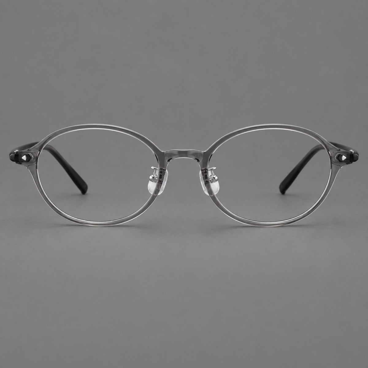 Retro round plastic eyeglasses with softly lifted corners and a sculpted bridge — Grey — Front view [CINILY-JD2026-2221-C1]