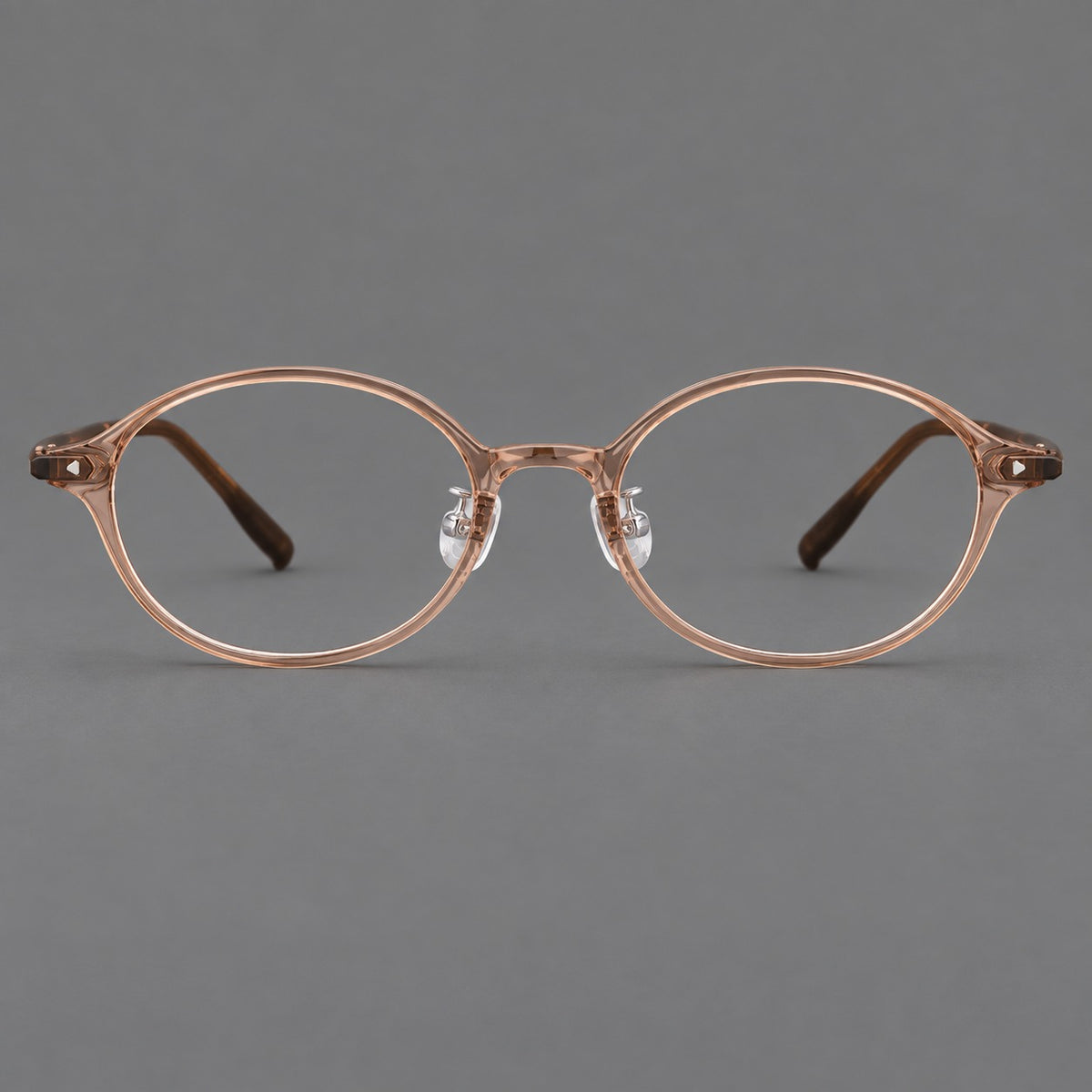 Retro round plastic eyeglasses with softly lifted corners and a sculpted bridge — Tea — Front view [CINILY-JD2026-2221-C14]