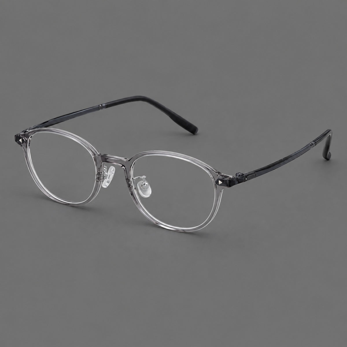 Panto plastic eyeglasses with a rounded silhouette and triangular corner studs — Grey — Main view [CINILY-JD2026-2222-C1]