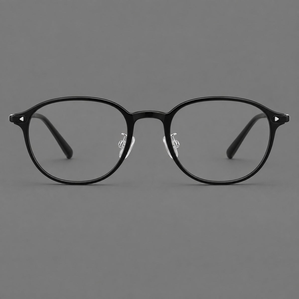 Panto plastic eyeglasses with a rounded silhouette and triangular corner studs — Glossy Black — Front view [CINILY-JD2026-2222-C6]