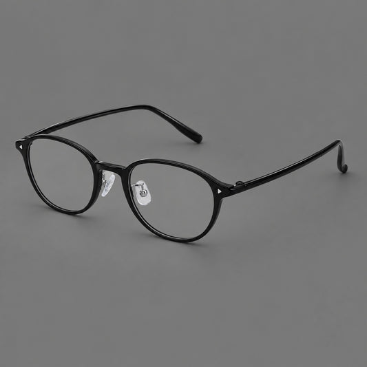 Panto plastic eyeglasses with a rounded silhouette and triangular corner studs — Glossy Black — Main view [CINILY-JD2026-2222-C6]