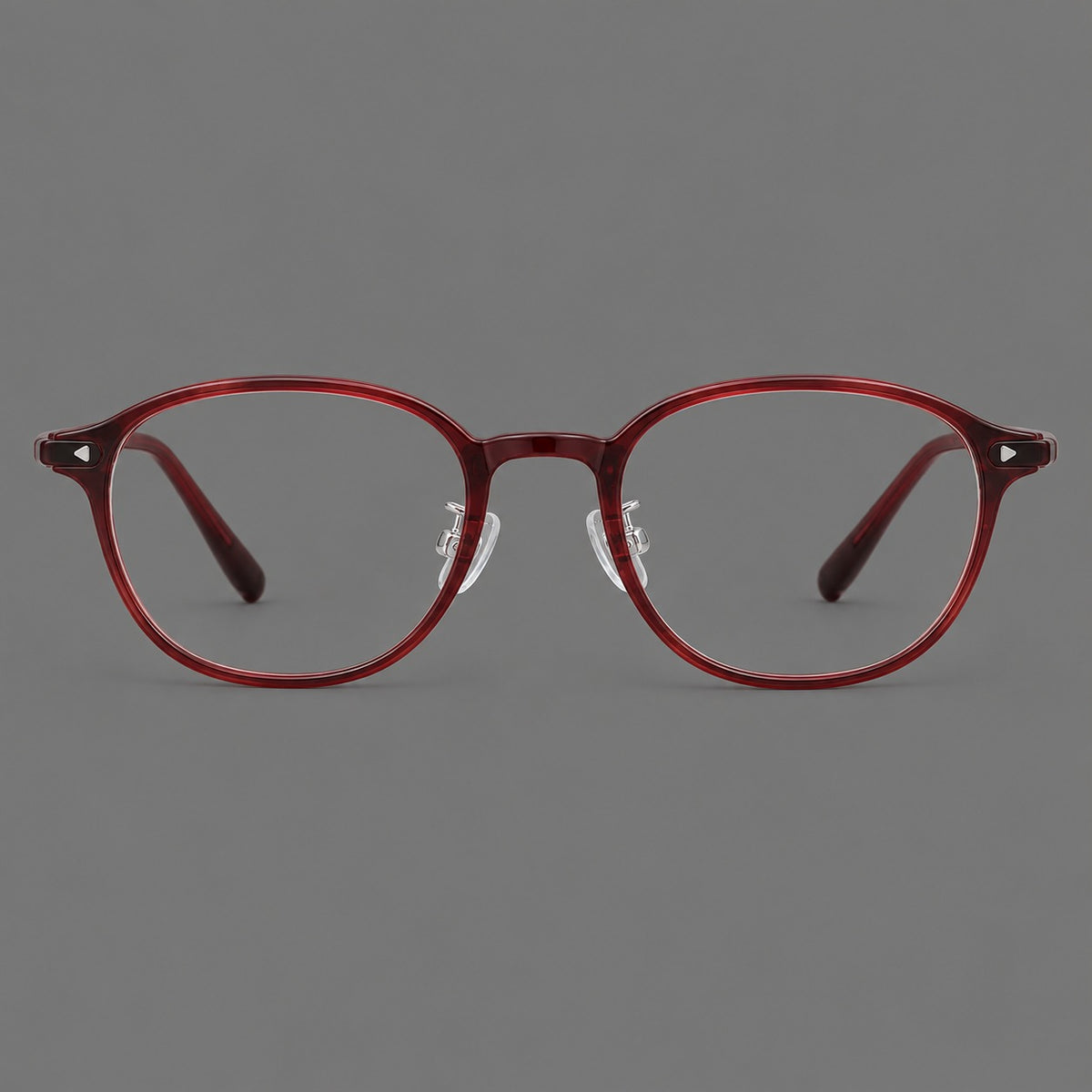 Panto plastic eyeglasses with a rounded silhouette and triangular corner studs — Burgundy — Front view [CINILY-JD2026-2222-C9]