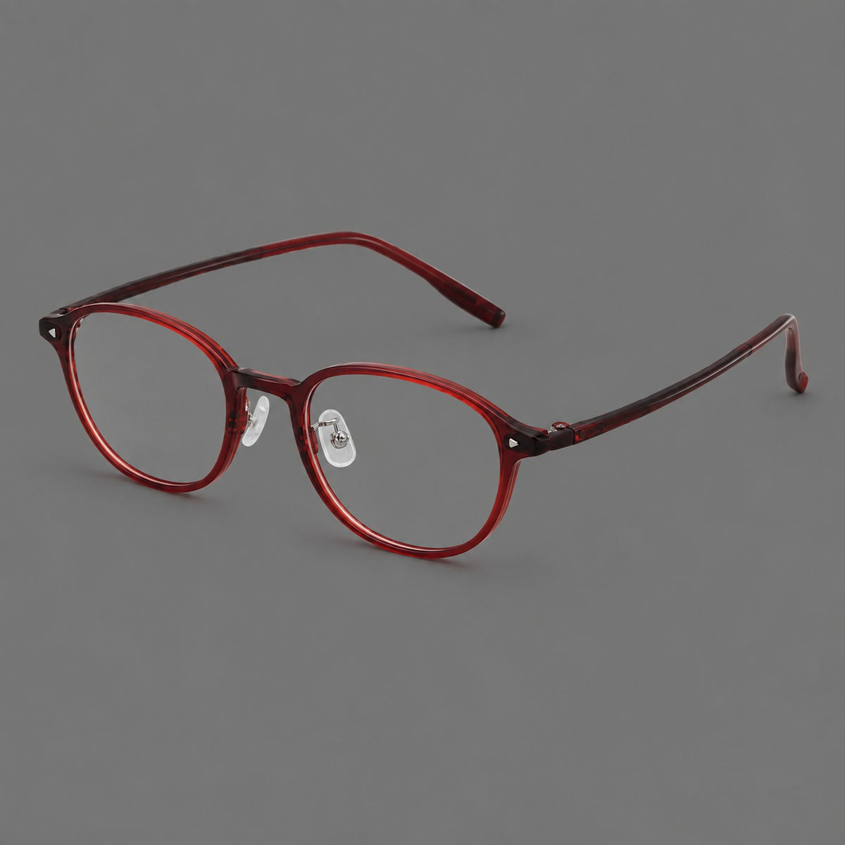 Panto plastic eyeglasses with a rounded silhouette and triangular corner studs — Burgundy — Main view [CINILY-JD2026-2222-C9]