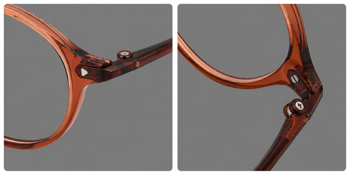 Panto plastic eyeglasses with a rounded silhouette and triangular corner studs — 2222 — Frame details [JD2026-2222]