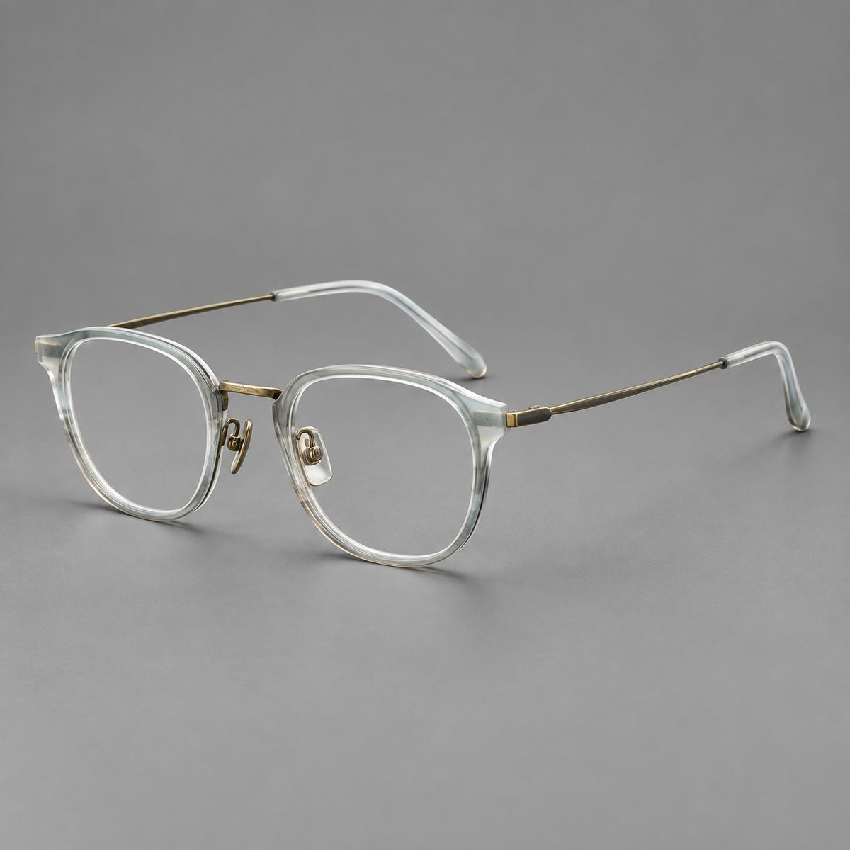 Retro soft square eyeglasses in acetate and titanium with a curved bridge and slender temples — Ice Grey Tortoiseshell / Antique Gold — Main view [CINILY-JD2026-61001-C2]