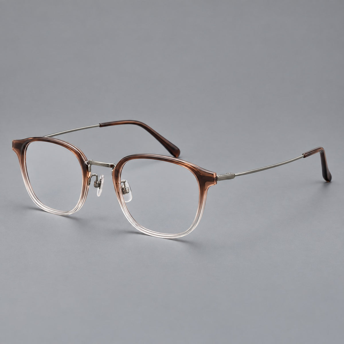 Retro soft square eyeglasses in acetate and titanium with a curved bridge and slender temples — Brown Gradient / Light Gunmetal — Main view [CINILY-JD2026-61001-C3]