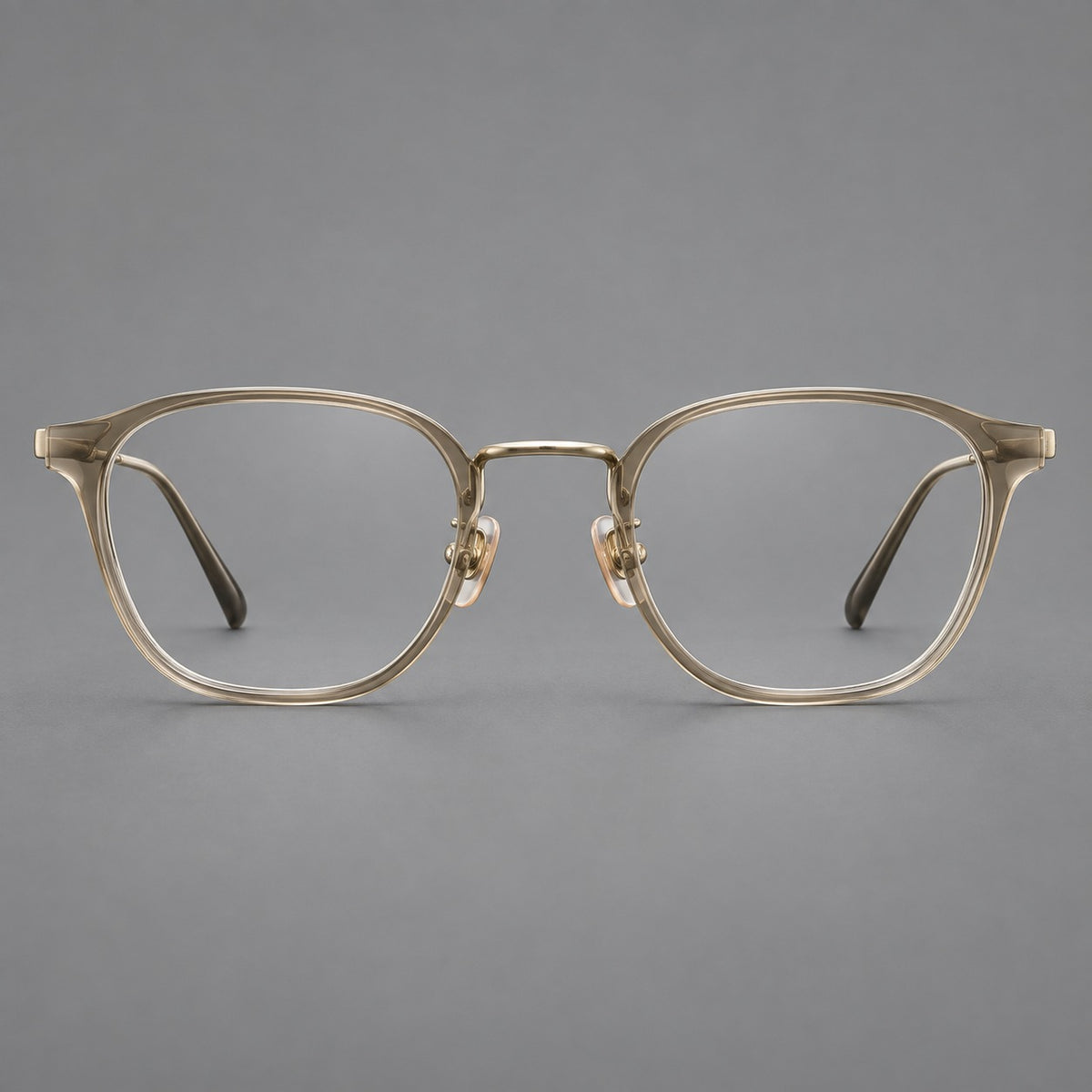 Retro soft square eyeglasses in acetate and titanium with a curved bridge and slender temples — Tea Gradient / Light Gold — Front view [CINILY-JD2026-61001-C5]
