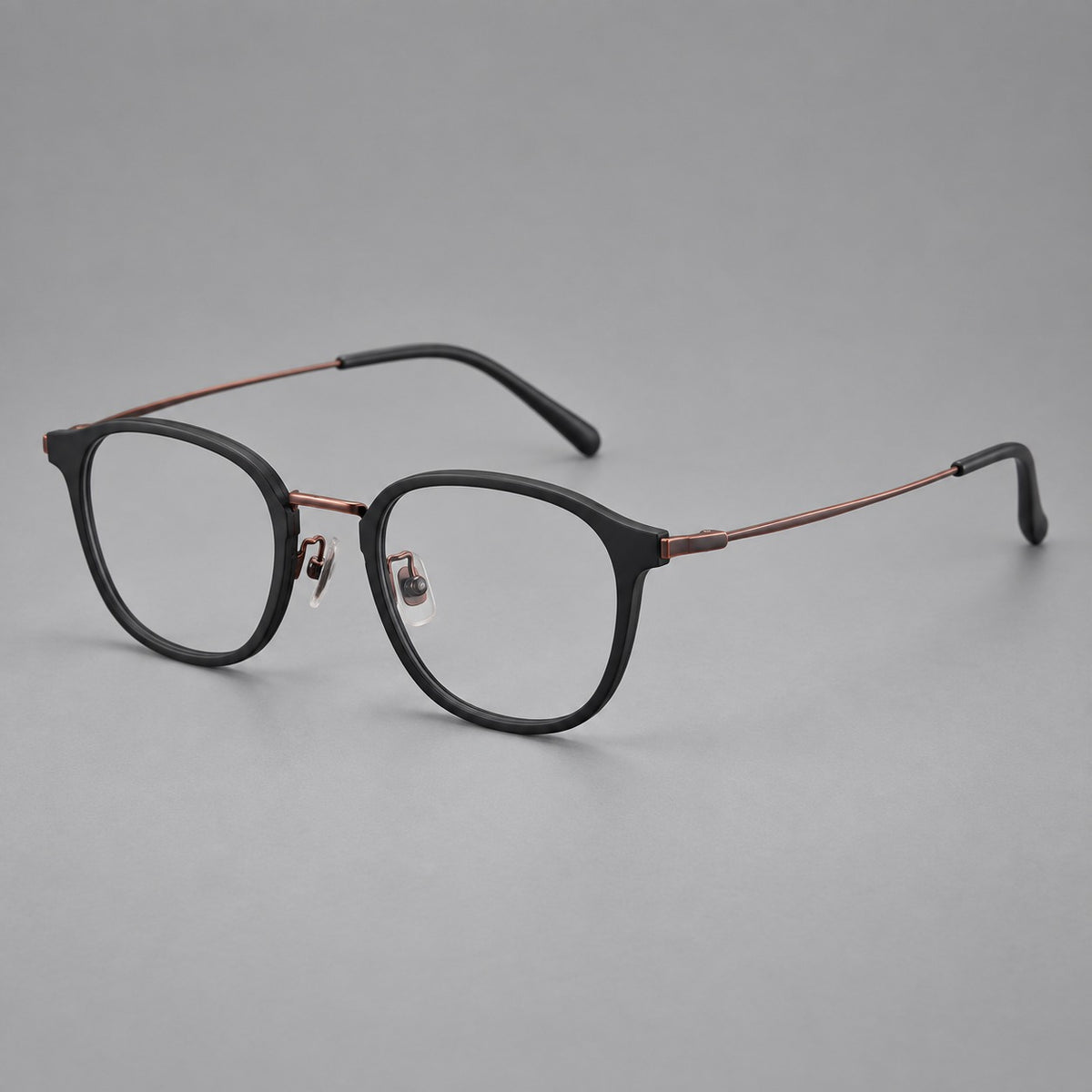 Retro soft square eyeglasses in acetate and titanium with a curved bridge and slender temples — Matte Black / Antique Copper — Main view [CINILY-JD2026-61001-C6]