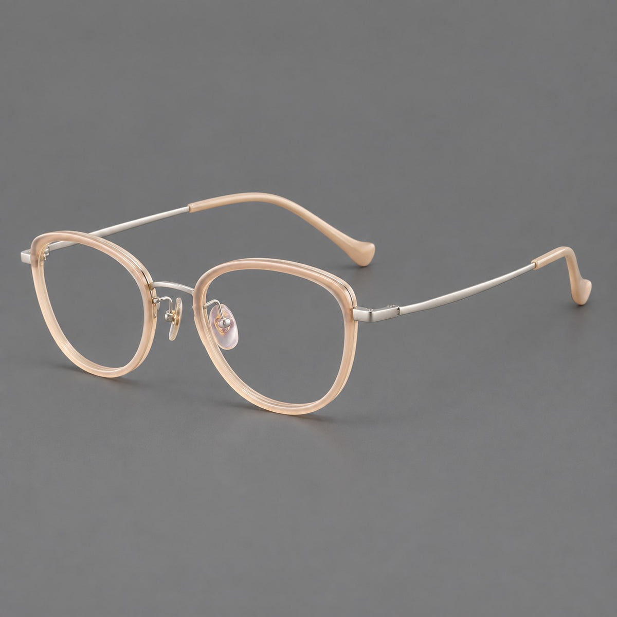 Upswept eyeglasses in acetate and titanium with softly rounded rims and tapered metal temples — Nude Pink / Silver — Main view [CINILY-JD2026-61003-C6]