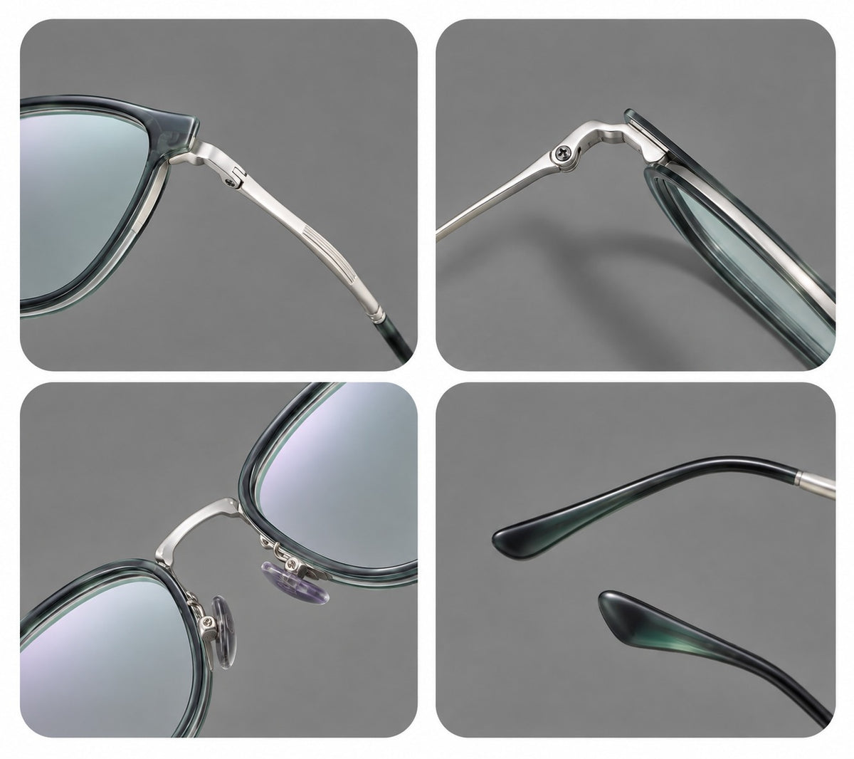 Upswept eyeglasses in acetate and titanium with softly rounded rims and tapered metal temples — 61003 — Frame details [JD2026-61003]