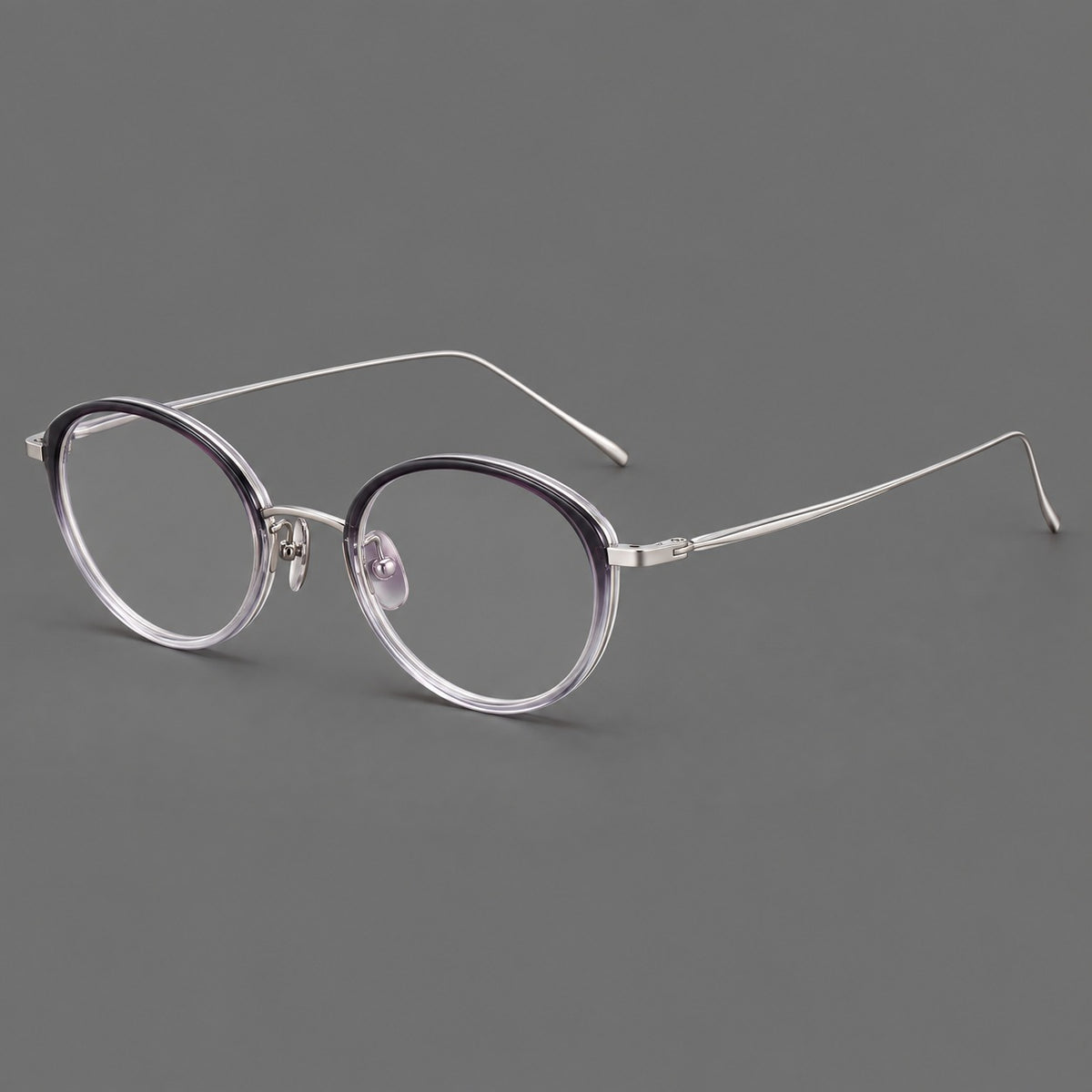 Round eyeglasses in acetate and titanium with a slim curved bridge and fine metal temples — Purple Gradient / Silver — Main view [CINILY-JD2026-61004-C5]