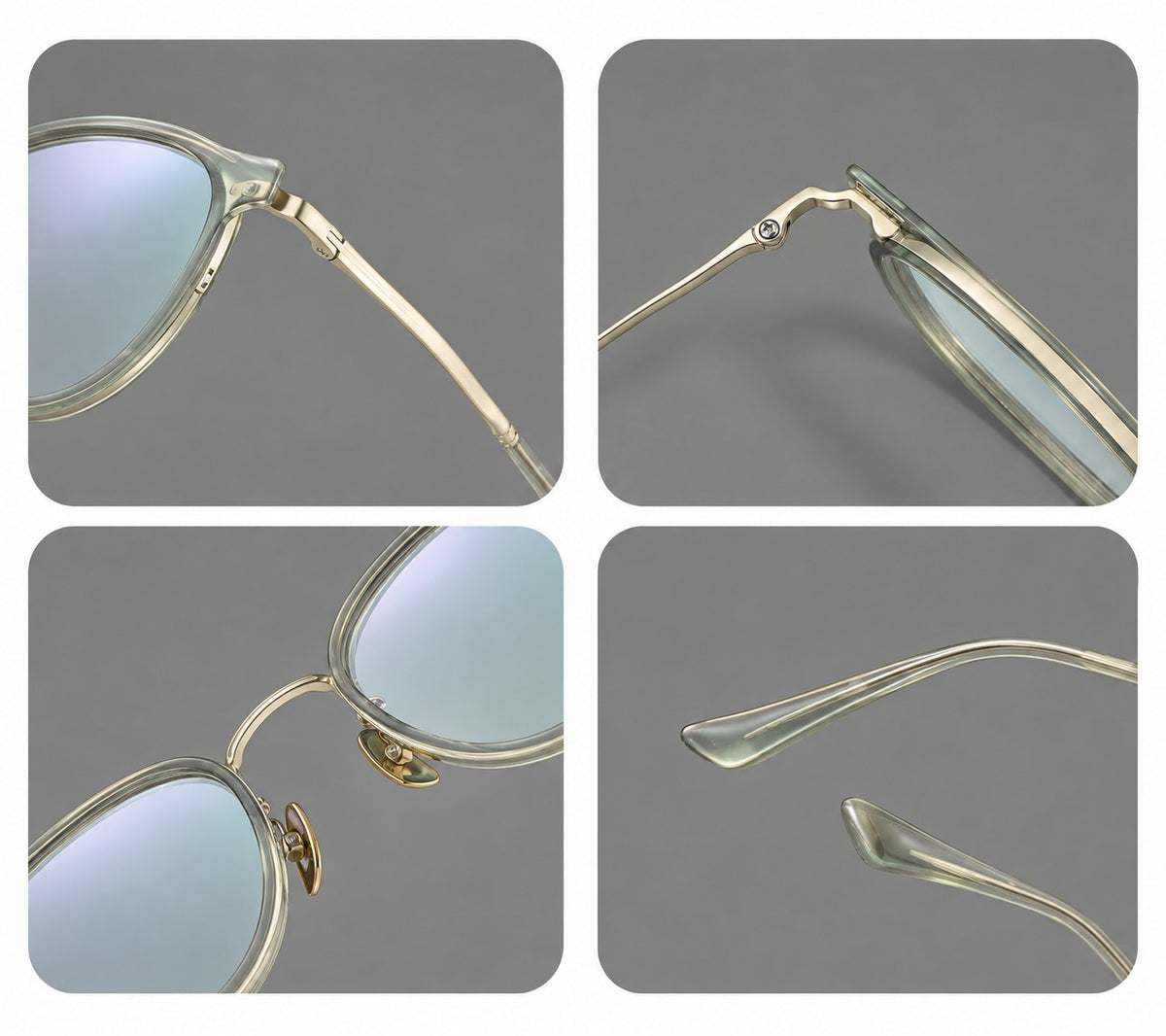 Round eyeglasses in acetate and titanium with a slim curved bridge and fine metal temples — 61004 — Frame details [JD2026-61004]