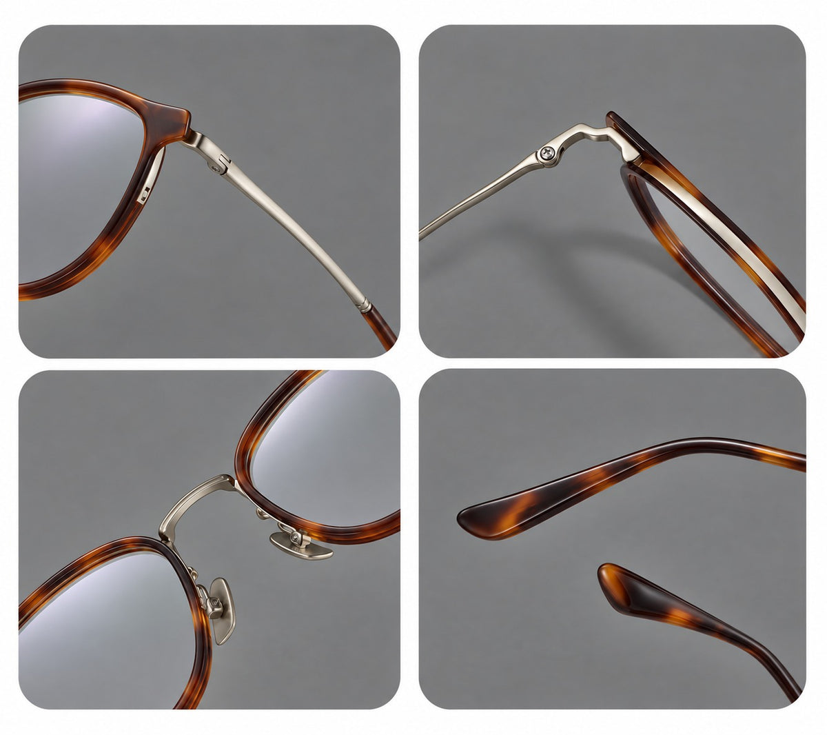 Classic round eyeglasses in acetate and titanium with slim rims and textured metal temples — 61005 — Frame details [JD2026-61005]