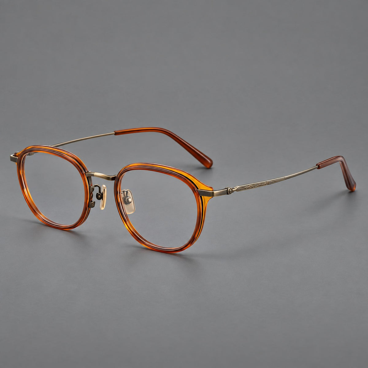 Soft square eyeglasses in acetate and titanium with rounded corners and decorative metal temples — Brown Tortoiseshell / Antique Gold — Main view [CINILY-JD2026-61008-C2]