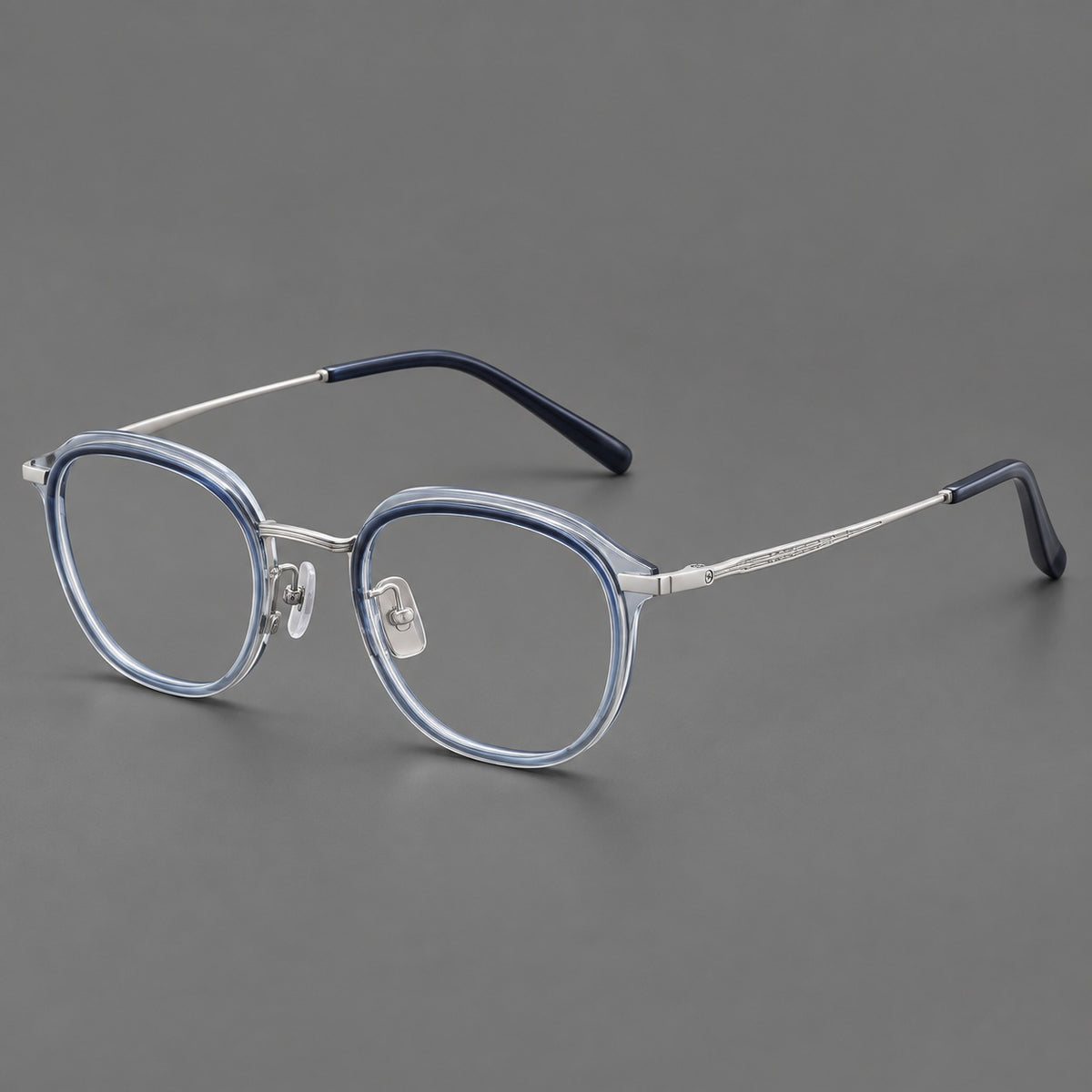 Soft square eyeglasses in acetate and titanium with rounded corners and decorative metal temples — Grey Blue Gradient / Silver — Main view [CINILY-JD2026-61008-C5]