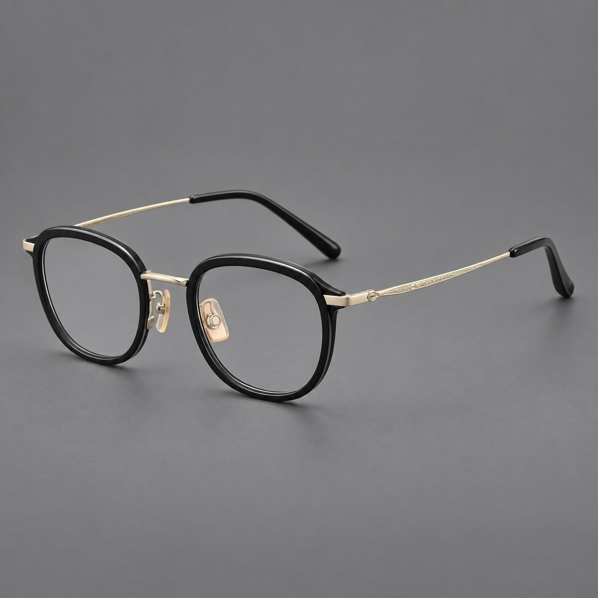 Soft square eyeglasses in acetate and titanium with rounded corners and decorative metal temples — Matte Black / Light Gold — Main view [CINILY-JD2026-61008-C6]