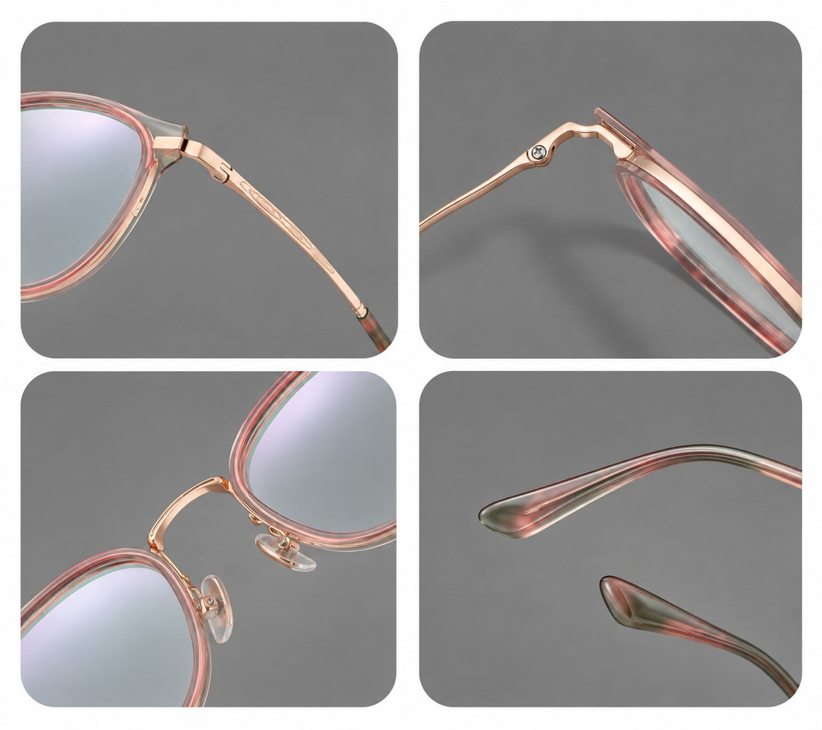 Retro panto eyeglasses in acetate and titanium with an arched bridge and engraved metal temples — 61009 — Frame details [JD2026-61009]