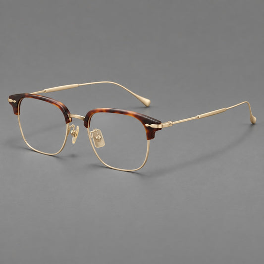 Browline eyeglasses in acetate and titanium with slim metal lower rims and decorative corners — Tortoiseshell / Gold — Main view [CINILY-JD2026-61012-C1]