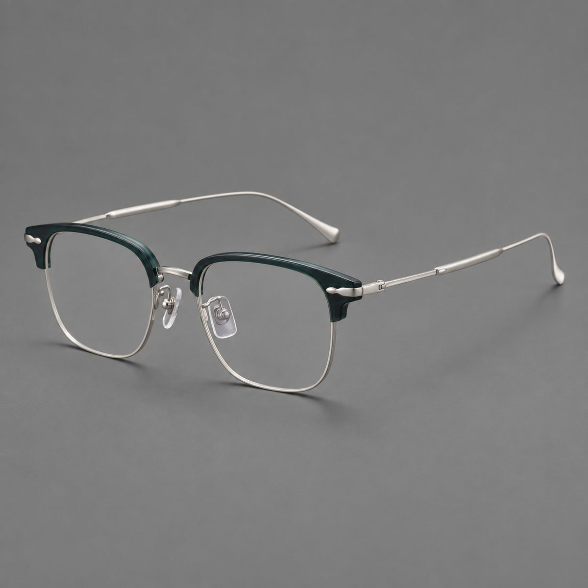 Browline eyeglasses in acetate and titanium with slim metal lower rims and decorative corners — Peacock Blue / Silver — Main view [CINILY-JD2026-61012-C2]