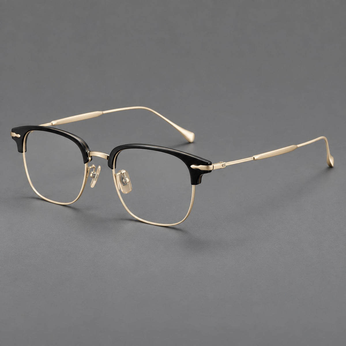 Browline eyeglasses in acetate and titanium with slim metal lower rims and decorative corners — Glossy Black / Gold — Main view [CINILY-JD2026-61012-C6]