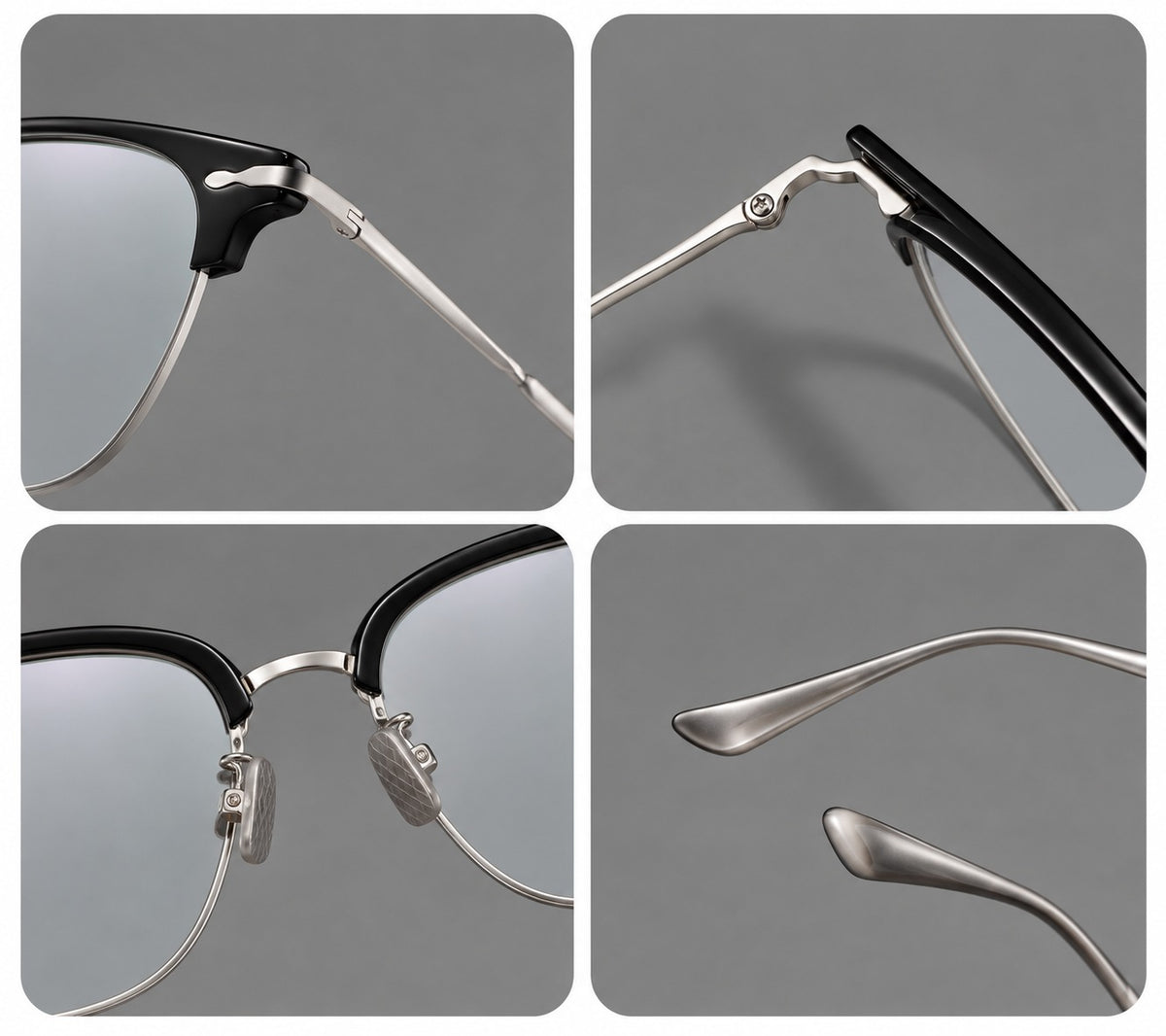 Browline eyeglasses in acetate and titanium with slim metal lower rims and decorative corners — 61012 — Frame details [JD2026-61012]