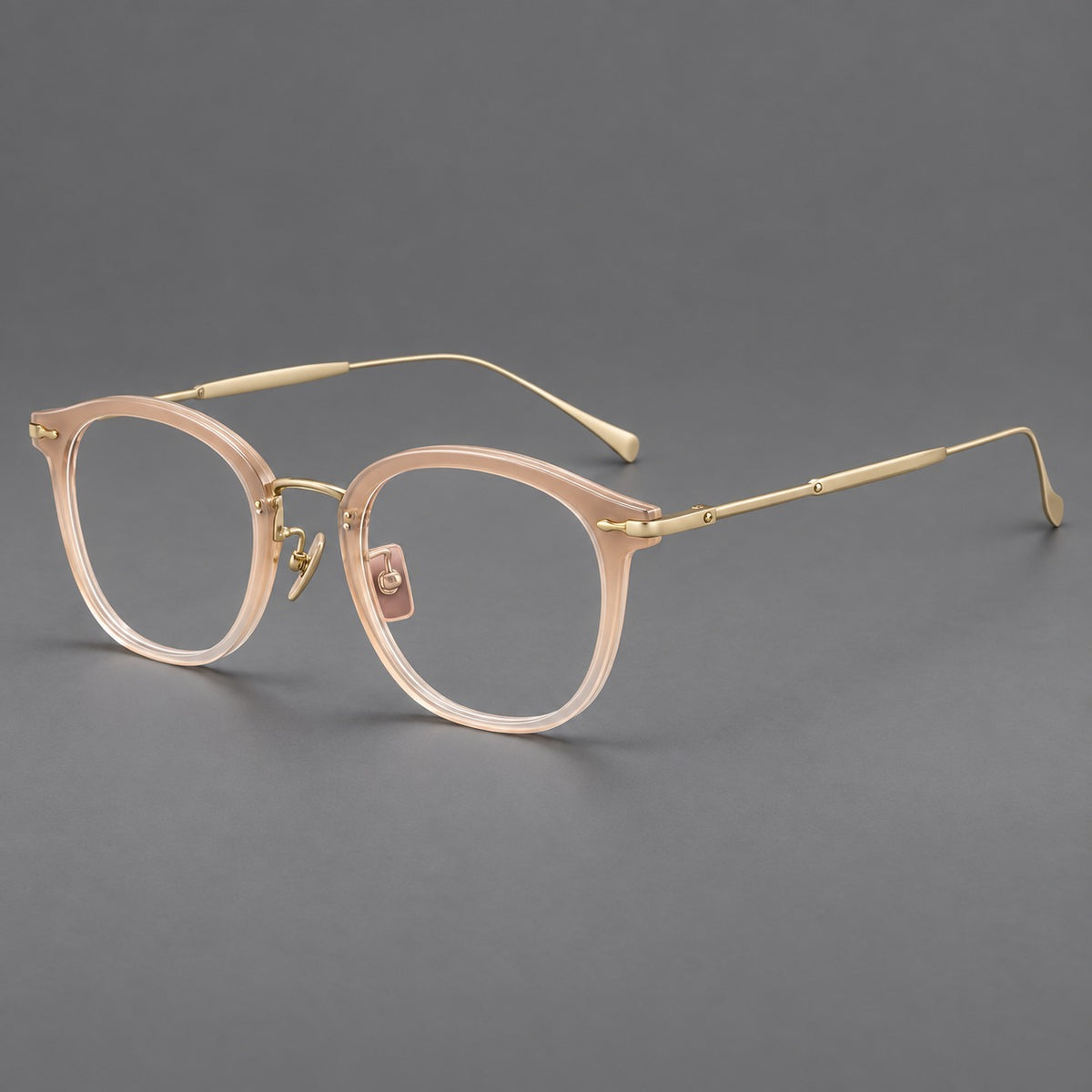 Panto eyeglasses in acetate and titanium with curved brows and decorative metal corner accents — Nude Pink / Gold — Main view [CINILY-JD2026-61014-C1]