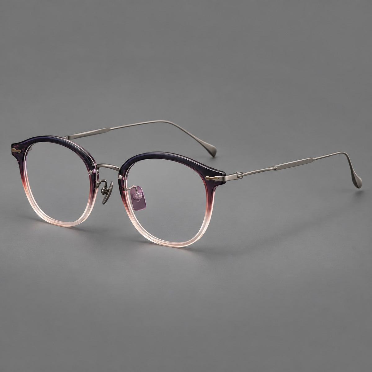 Panto eyeglasses in acetate and titanium with curved brows and decorative metal corner accents — Purple Pink Gradient / Gunmetal — Main view [CINILY-JD2026-61014-C2]