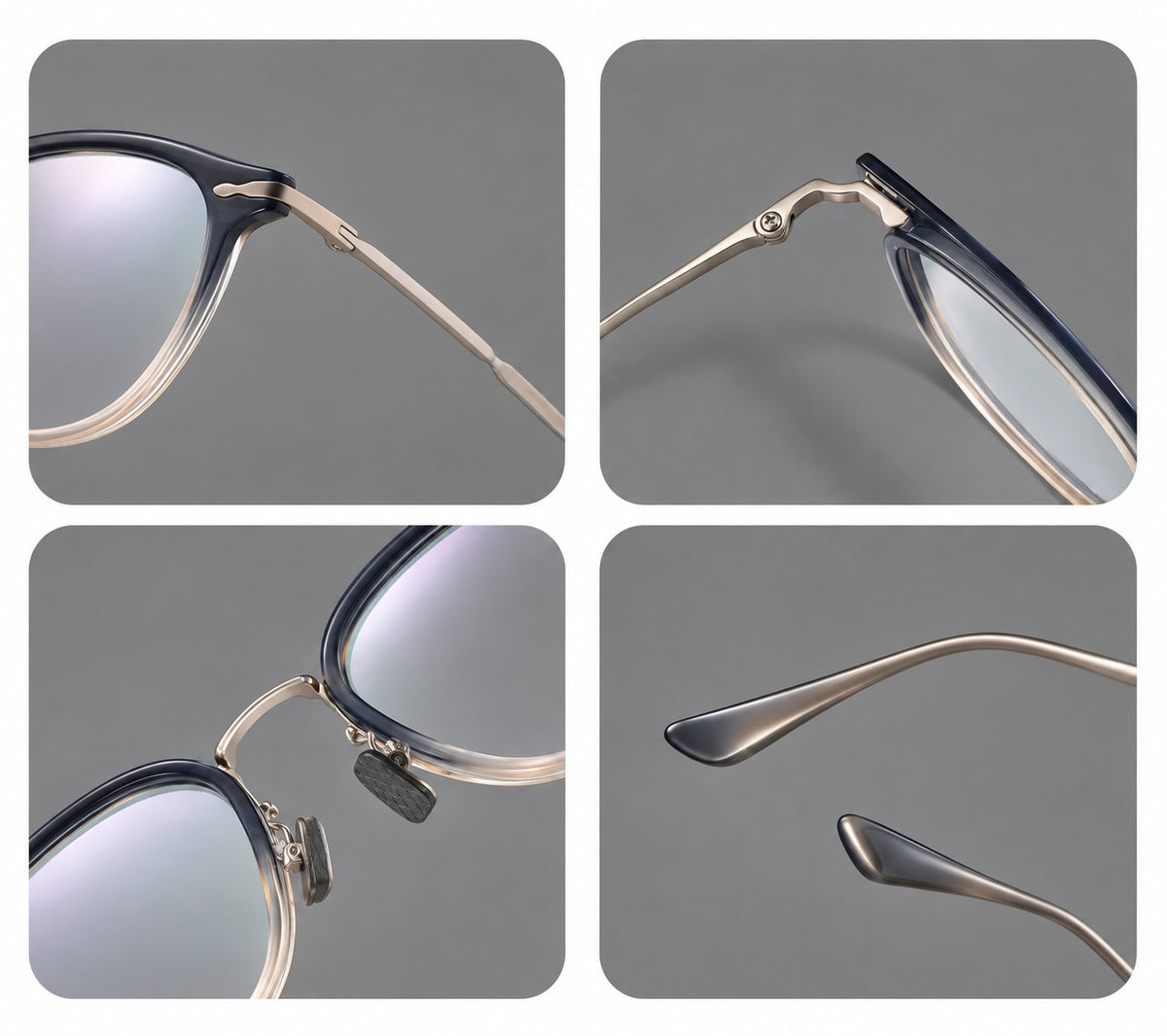 Panto eyeglasses in acetate and titanium with curved brows and decorative metal corner accents — 61014 — Frame details [JD2026-61014]