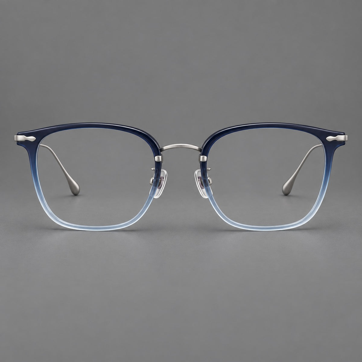 Retro square eyeglasses in acetate and titanium with rounded edges and sculpted corner accents — Blue Gradient / Silver — Front view [CINILY-JD2026-61015-C2]