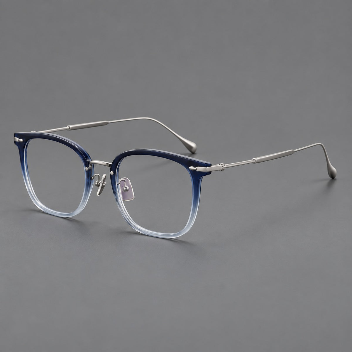 Retro square eyeglasses in acetate and titanium with rounded edges and sculpted corner accents — Blue Gradient / Silver — Main view [CINILY-JD2026-61015-C2]