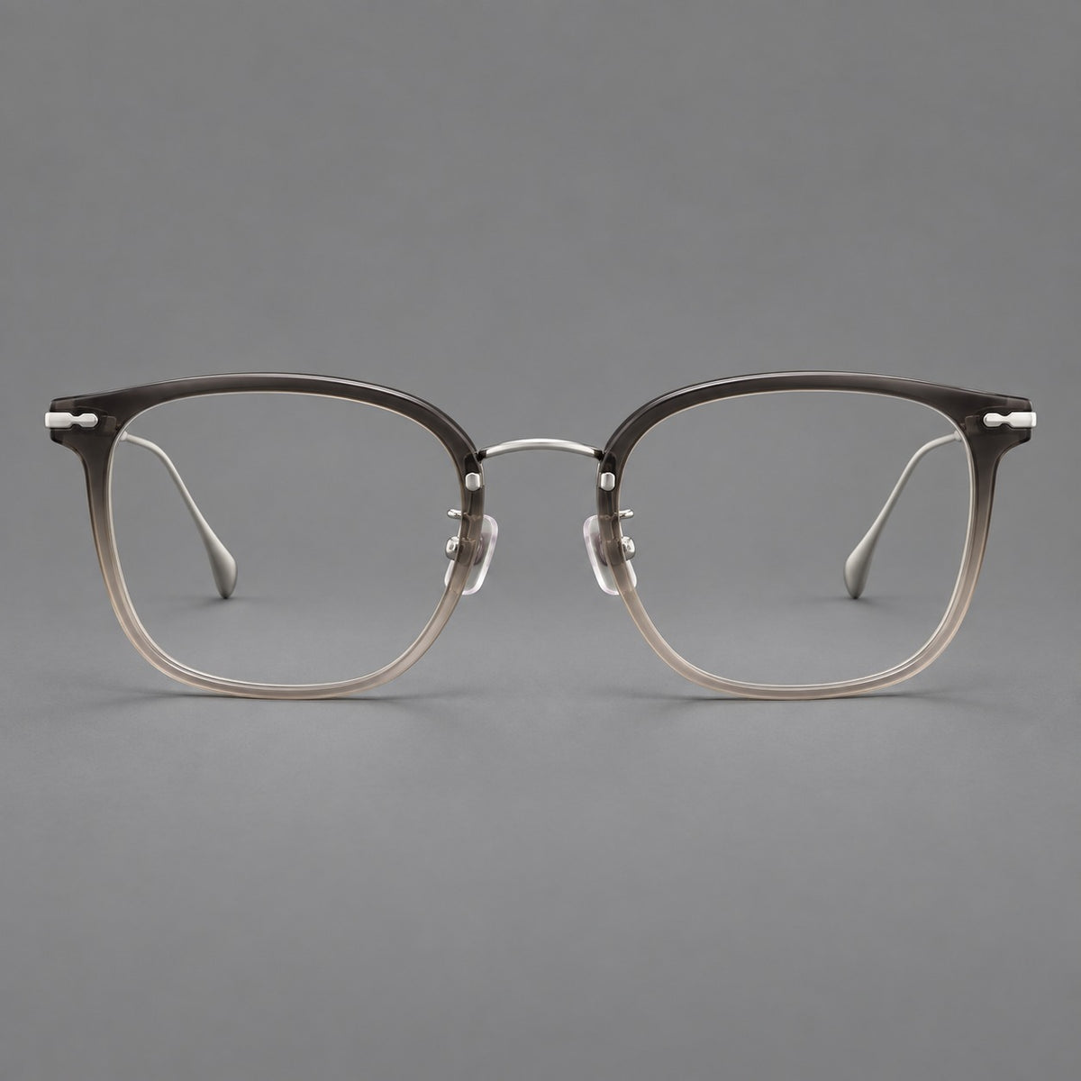 Retro square eyeglasses in acetate and titanium with rounded edges and sculpted corner accents — Mist Tea Gradient / Silver — Front view [CINILY-JD2026-61015-C3]