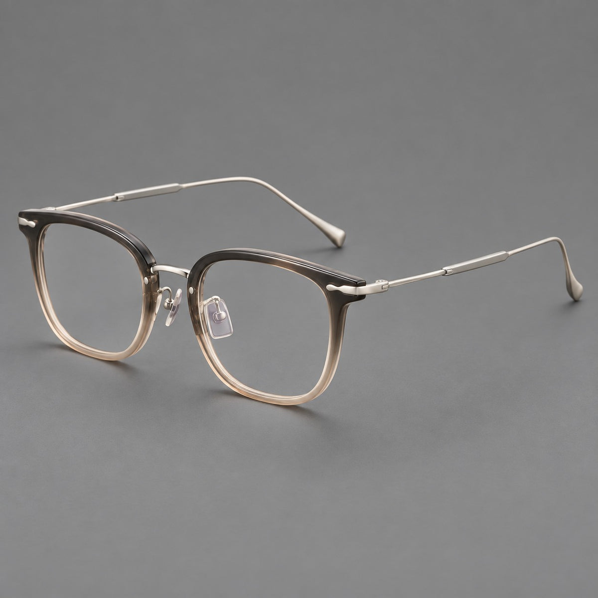 Retro square eyeglasses in acetate and titanium with rounded edges and sculpted corner accents — Mist Tea Gradient / Silver — Main view [CINILY-JD2026-61015-C3]
