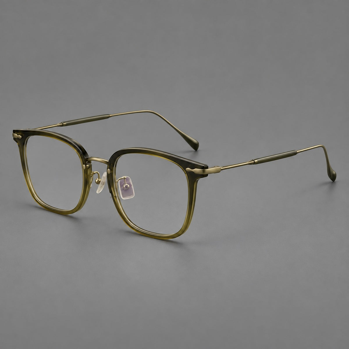 Retro square eyeglasses in acetate and titanium with rounded edges and sculpted corner accents — Green / Antique Bronze — Main view [CINILY-JD2026-61015-C6]