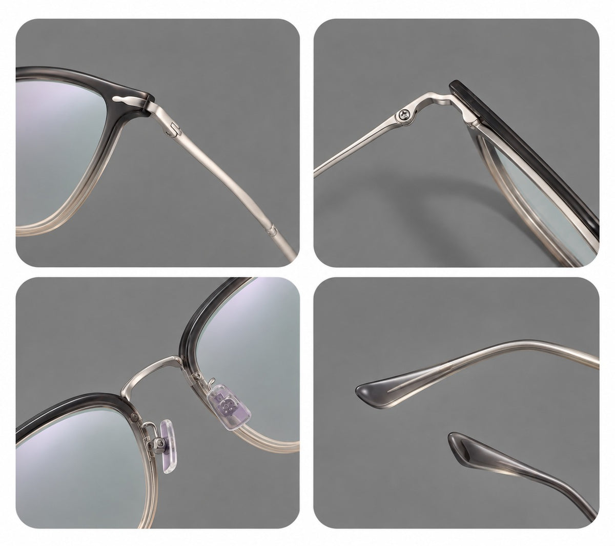 Retro square eyeglasses in acetate and titanium with rounded edges and sculpted corner accents — 61015 — Frame details [JD2026-61015]